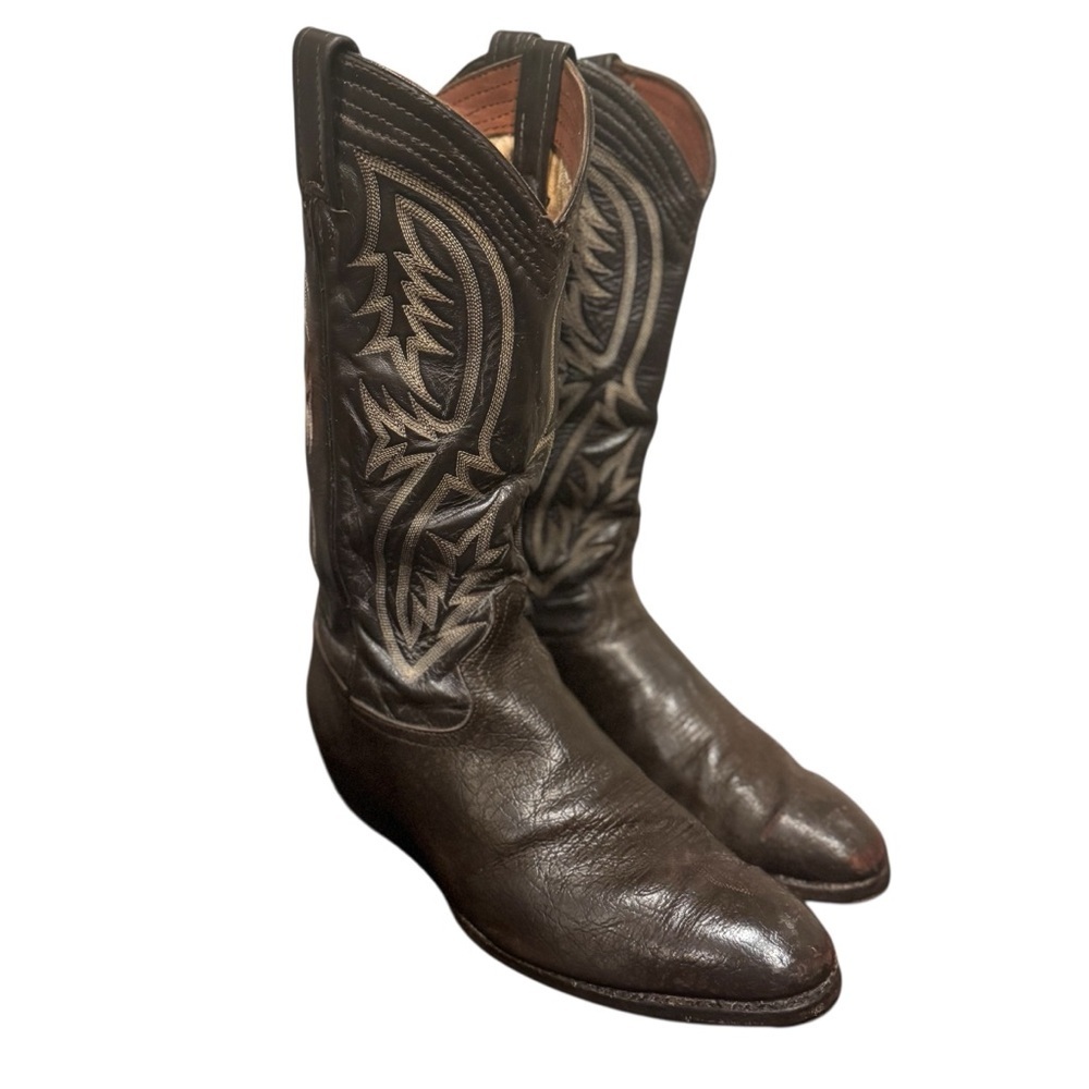 Tony Lama Men's Brown Leather Cowboy Western Boots with taps